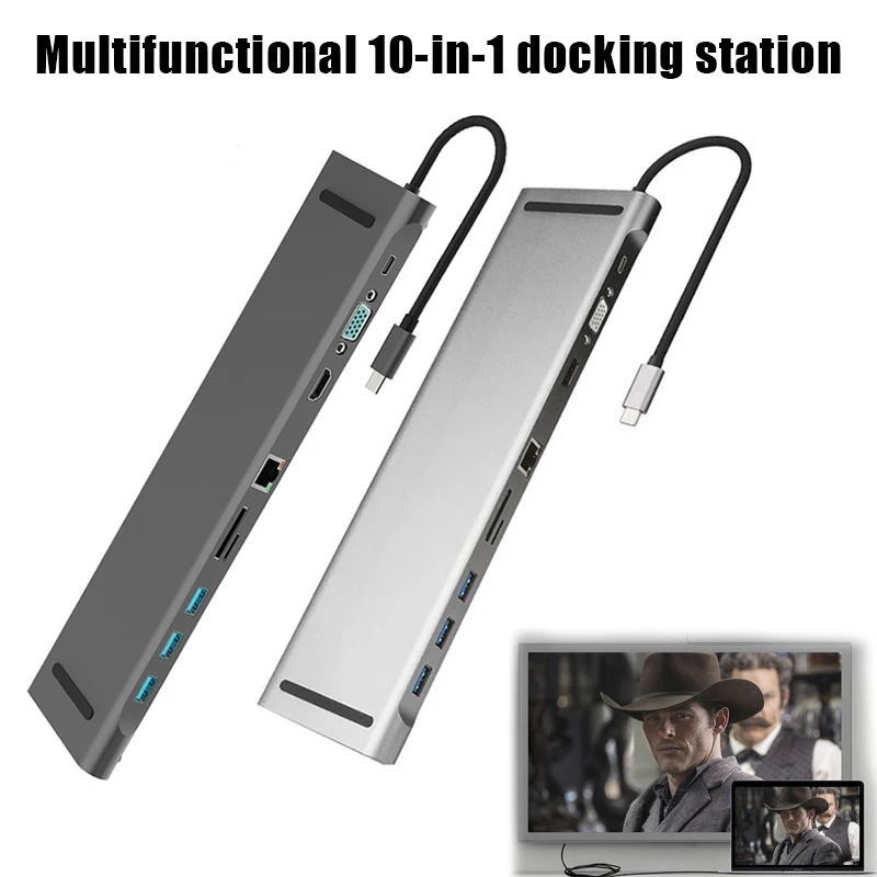 

10 in 1 Type C Hub to HDMI USB 3.0 RJ45 Adapter Dock Portable for Laptop Mobile Phone NK-Shopping