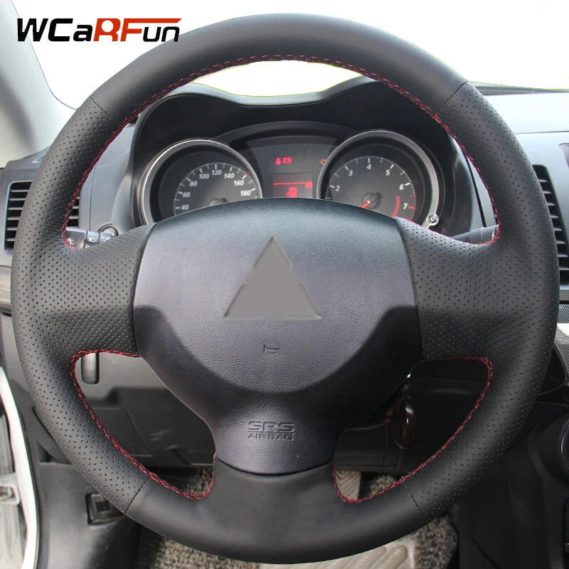 WCaRFun прошитая вручную черная кожаная оплетка на руль для Mitsubishi Lancer EX 10 X