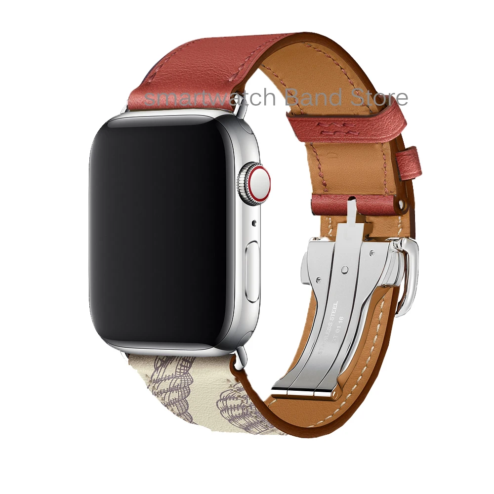 Herm логотип на металлической пряжке ремешок для Apple Watch серии 5 4 3 2 1 44 мм 40 мм ремешок из натуральной кожи браслет для iWatch 5 - Цвет ремешка: Brique Beton