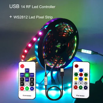 

USB WS2812 RGB Led Pixels Strip Kit with 14Keys Led Controller for TV Back Under Cabinet Lamp Home Decoration DC5V 1m 4m 5m