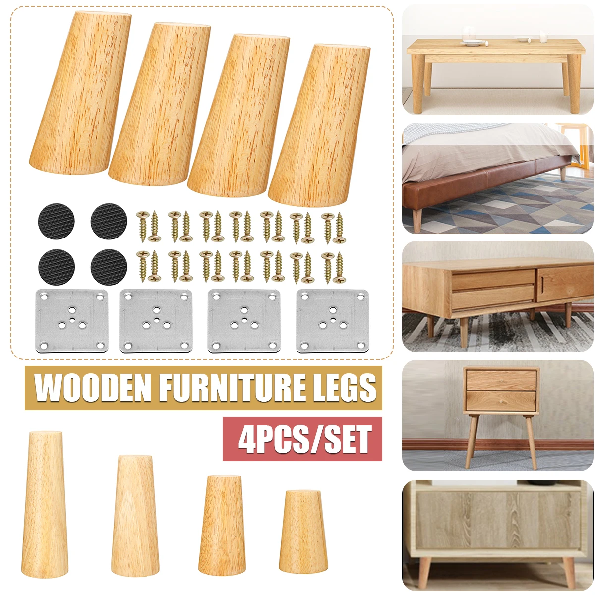 4pcs/lot Solid Wooden Oblique Angle Sofa Legs Feet Coffee Table Furniture Legs With Antiskid