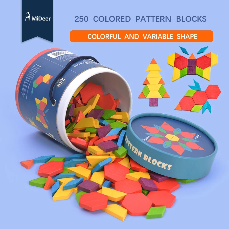 

MiDeer 250pcs Wooden Blocks Montessori Geometry Cognition Colorful Flowers Puzzle Blocks Educational Toys Games Kids MD1002
