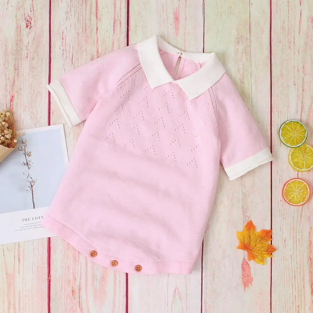 

Baby Girl Rompers 0-2Y Summer Newborns Bebes Clothes for Girls Knitted Jumpsuits Fashion Turn-Down Neck Toddler Infantil Pajamas