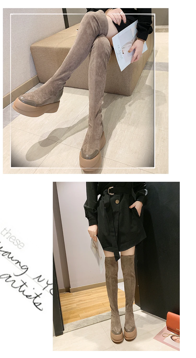 Новые высокие сапоги на плоской платформе; женская обувь; узкие сапоги выше колена; пикантные женские модные сапоги до бедра; сезон осень-зима