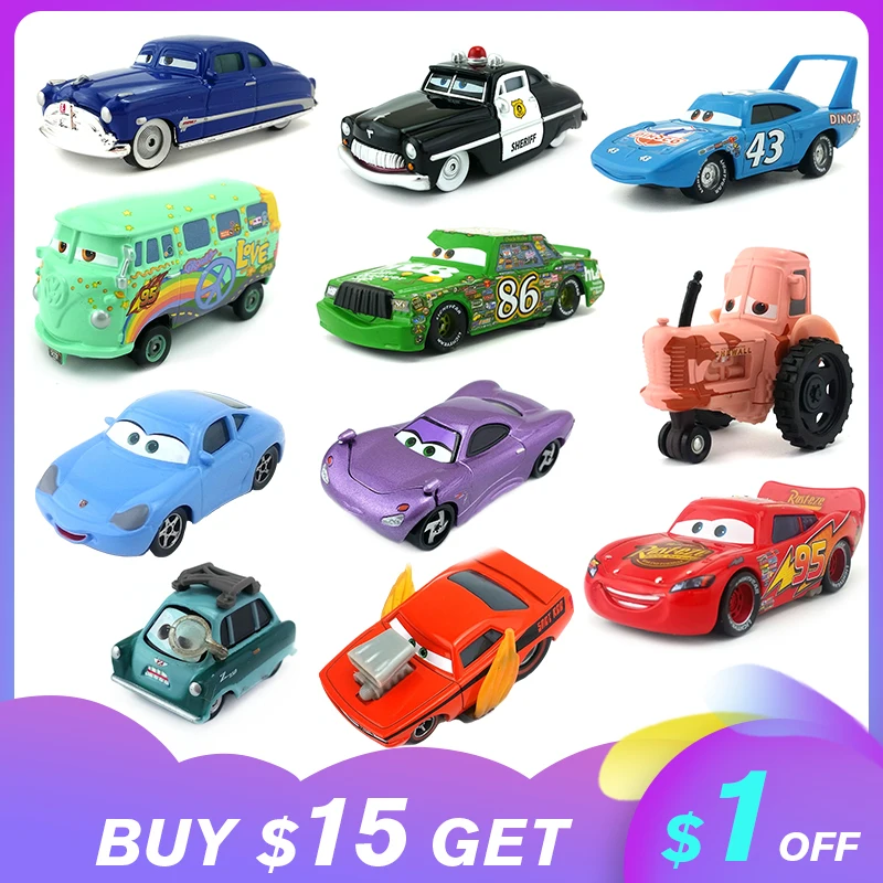 Disney Pixar Cars 2 & 3 Lightning McQueen Flo Jackson Storm Doc Hudson Mater 1:55 литая под давлением металлическая