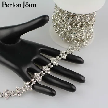 

5 yard/lot Square bowknot cycle crystal rhinestones trim Ribbon metal silver welding chain for dress bag shoes accessories ML017