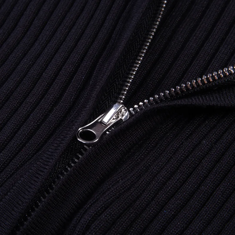 Women Black Sweater Gothic Slim Crop Zipper Knit Cardigan Long Sleeve Turn Down Collar Mujer Ribbed Sweater New Arrival Women Black Sweater Gothic Slim Crop Zipper Knit Cardigan Long Sleeve Turn Down Collar Mujer Ribbed Sweater New Arrival