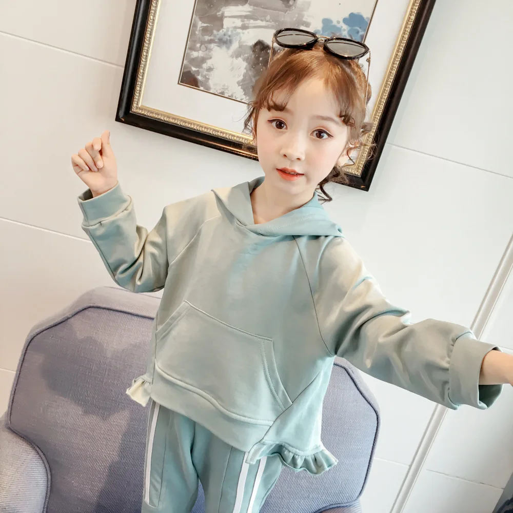 

Girl'S Suit 2019 Autumn Clothing Children Korean-style Rabbit Ears Hooded Long-sleeved Sweater + Pants Western Style Two-Piece S