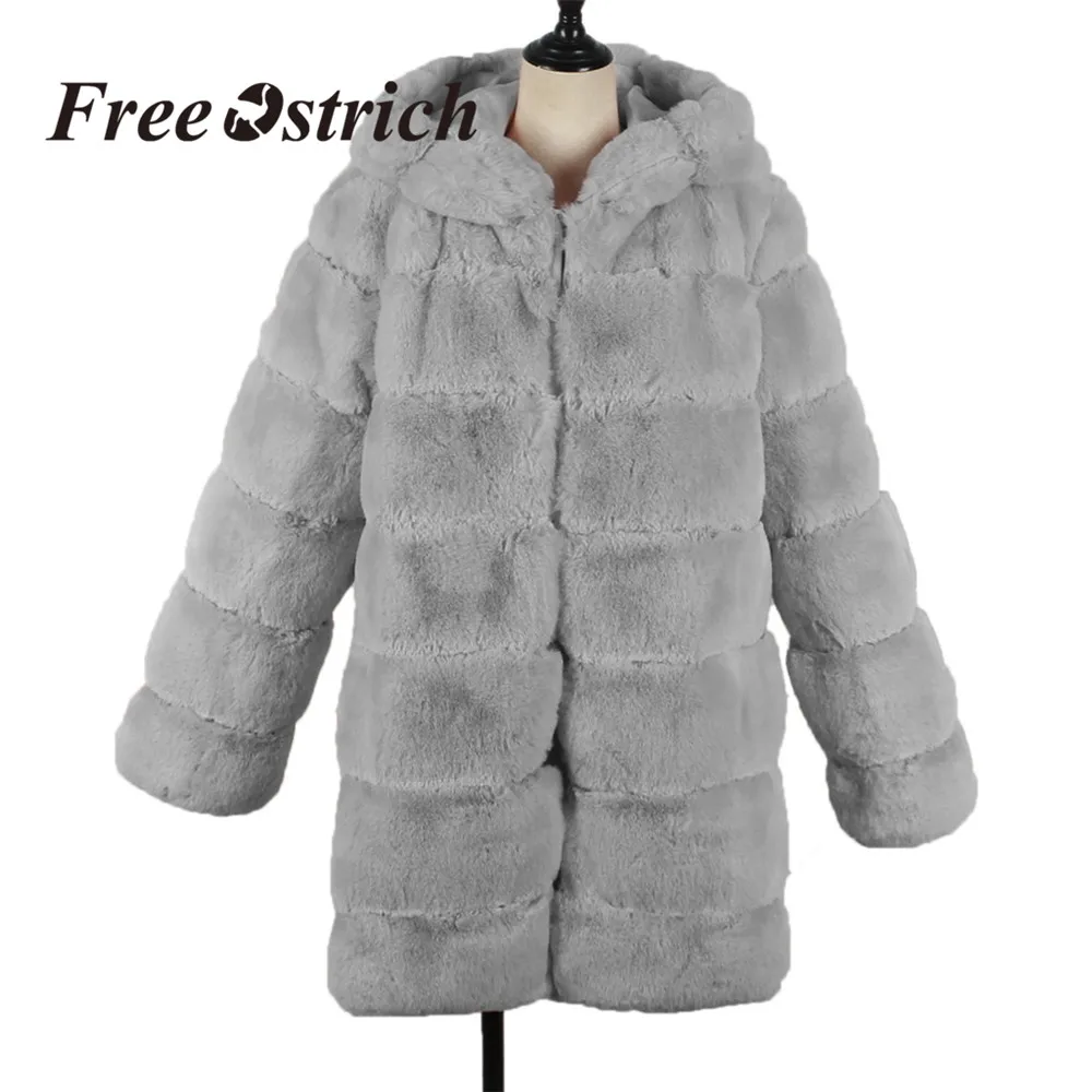 Кардиган из страуса, Женское зимнее теплое пальто из искусственного меха, куртка, парка, верхняя одежда с капюшоном, свободные пальто и куртки для женщин