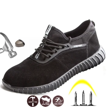

Men's casual safety shoes, lightweight breathable puncture-proof soft sneakers, protective steel toe caps, anti-skid industry an