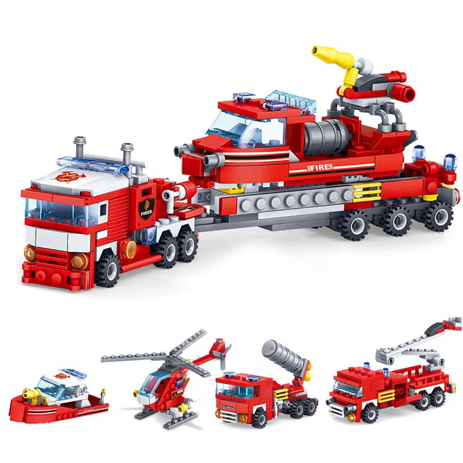HUIQIBAO-4-in-1-City-Firefighting-Building-Blocks-Legoing-DIY-Fire-Truck-Helicopter-Boat-City-Firefighter (5)