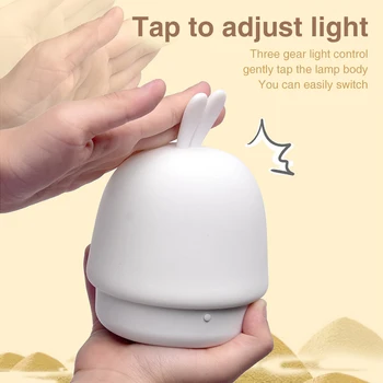 

Eye Protection Cute Rabbit Baby Nursery Battery Powered Touch Control USB Charging LED Night Light Bedside Table Auto On Off