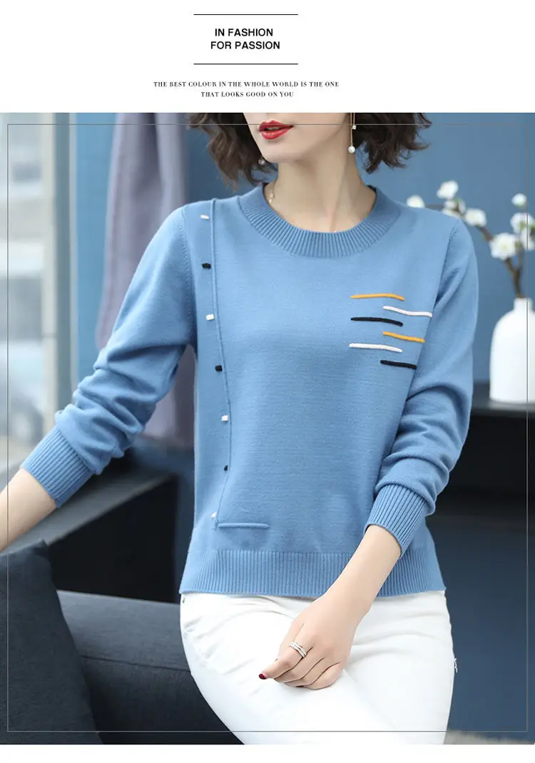 Women's O-neck knit sweater front view