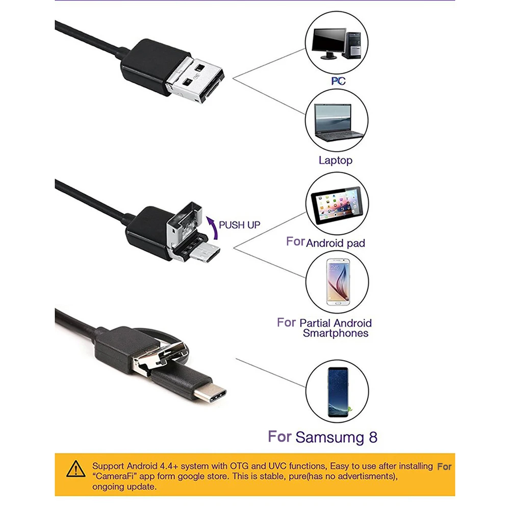 USB Snake Inspection Camera IP67 Waterproof USB C Borescope Type-C Scope Camera for Samsung Galaxy S9/S8 Google Pixel Nexus 6p
