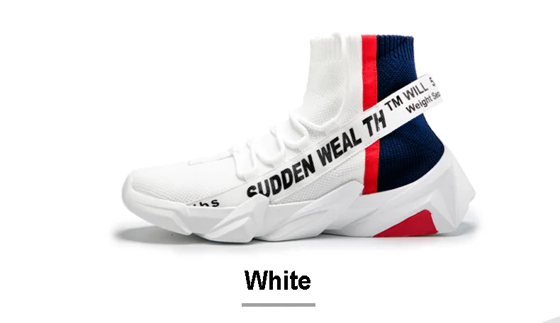 Baideng белые синие мужские спортивные кроссовки, носки удобные кроссовки, высокие ботинки для занятий атлетикой, мужские крутые кроссовки для бега