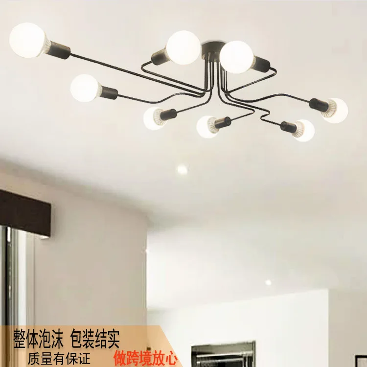 

Multiple Rod Wrought Iron Ceiling Light Retro Industrial Loft Nordic Dome Lamp for Home Decor Dinning Cafe Bar