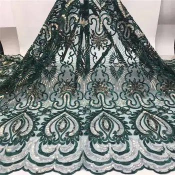 

Latest African Lace Fabric High Quality Green Sequins Fabric Embroidery Lace Fabric 3d French Nigerian Party Dress PGC2246B-2