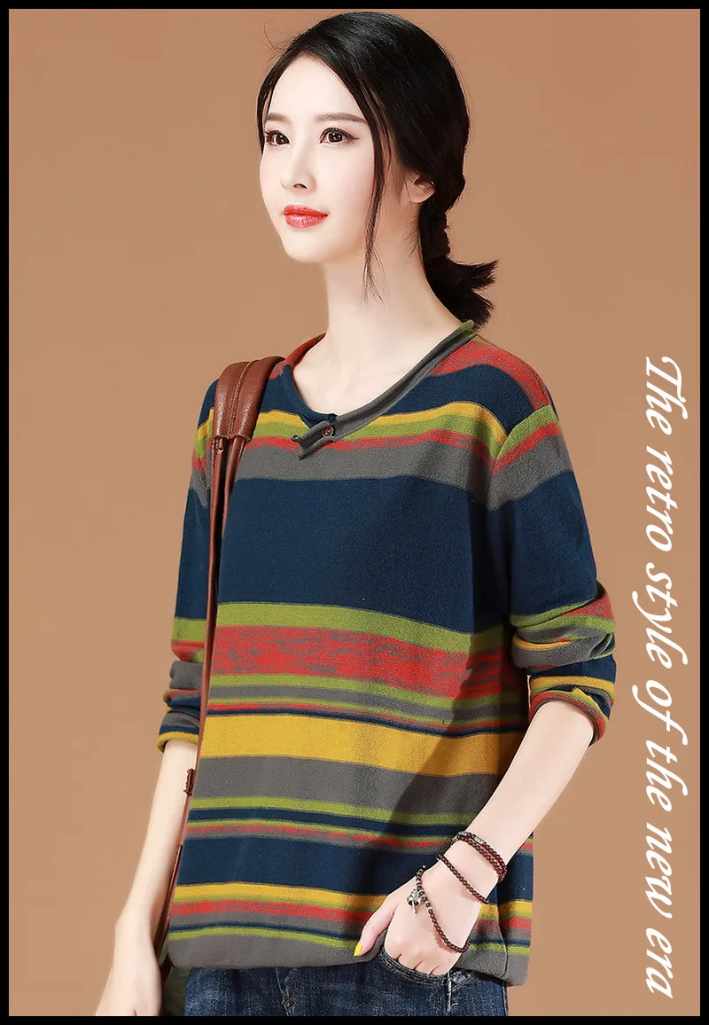 High-grade new women's retro pattern design casual all-match comfortable soft breathable fashion no-iron noble rainbow pullover High-grade new women's retro pattern design casual all-match comfortable soft breathable fashion no-iron noble rainbow pullover