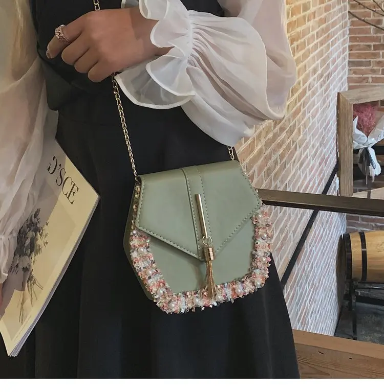 

2019 Summer New Style Pearl Lace Shoulder Bag Fairy Chain Shoulder Square Sling Bag INS Super Fire Bag Women's