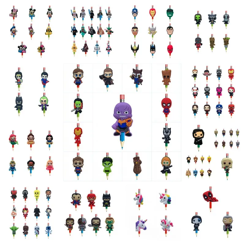 

100pcs/lot Star Wars Cartoon Figure Pencil Toppers Game of Thrones Pen Caps Pencil Grips School Supplies Kids Gift Party Favors
