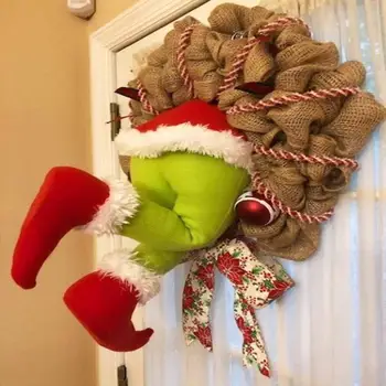 

Linen Christmas Thief Burlap Stealer Design Garlands Pendent Home Front Door Wreath Hoop Hanging Ornament Xmas Decoration