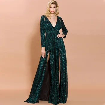 

High Quality Shining Party Dress Elegnat Long Sleeve Hollow Out New Night CLub Sexy Red Dress 6 Colors Long Dresses