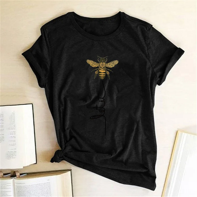 Hillbilly-Women-Bee-Kind-T-shirt-Aesthetics-Graphic-Short-Sleeve-Cotton-Polyester-T-Shirts-Female-Camisetas(2)