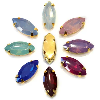 

7X15mm 20pcs Horse Eye Colorful Opal Resin Sew On Rhinestones With Claw Flatback Sew On Claw Rhinestones For Wedding Dress B1040