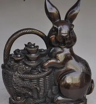 

zhmui88002841676++11"chinese bronze auspicious wealth money hare rabbit Bunny Statue sculpture