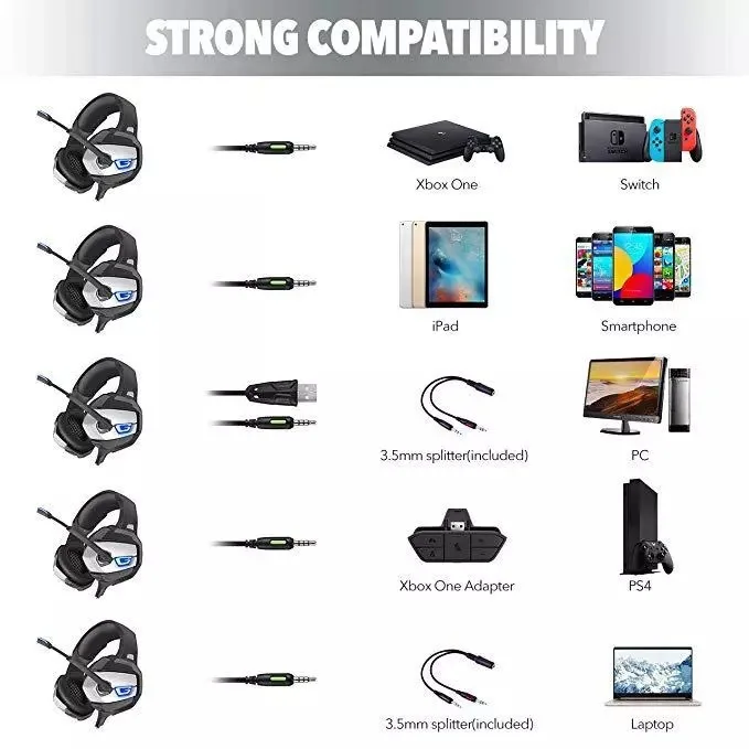 K5 head mounted professional wired gaming headset with mic LED light subwoofer computer headset for mobile phones