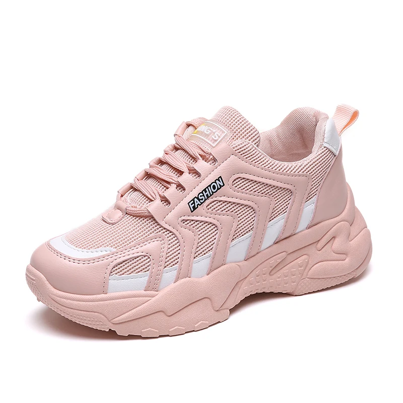 Pink Весенние белые кроссовки на платформе; классические сетчатые кроссовки на шнуровке для папы; модные удобные кроссовки Basket Femme; женская обувь черного цвета - Цвет: Pink