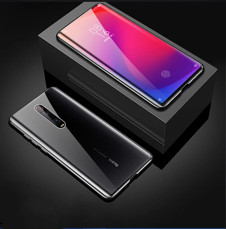 Роскошный чехол для Xiao mi Red mi K20/Pro/mi 9 T/Pro 360 полная защита магнитный экран закаленное стекло и Алюминиевый металлический чехол - Цвет: Черный