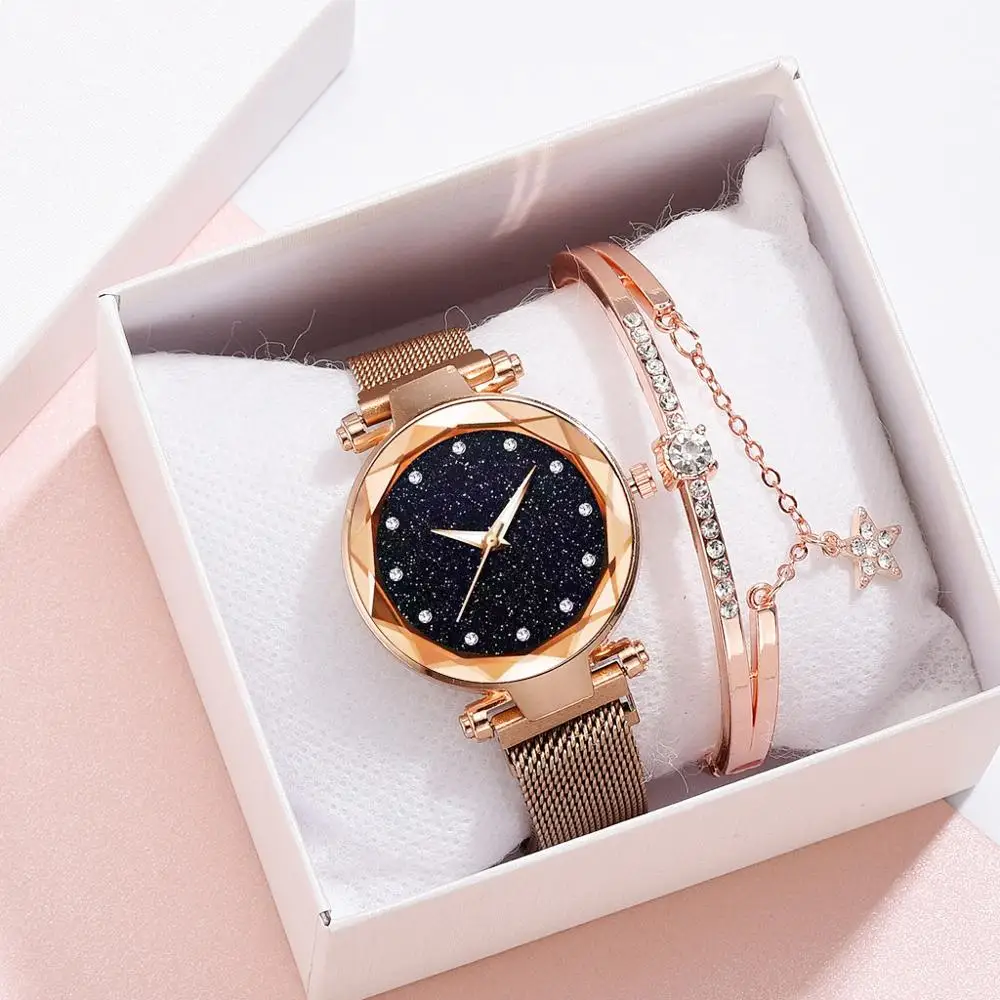 Женские часы браслет набор Дамская мода Звездное небо магнитные часы женские водонепроницаемые часы relogio feminino zegarek damski