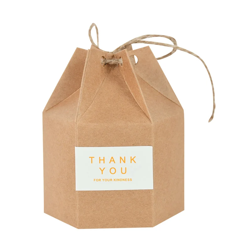10pcs Hexagon Shape Creative Kraft Paper Candy Boxes Wedding Favors Gift Packaging Box For Birthday Party Baby Shower Decor