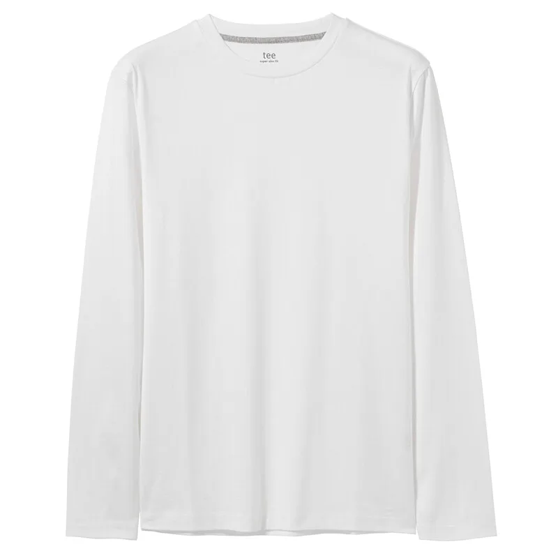 01White Giordano мужская футболка с круглым воротом и длинными рукавами из натурального хлопка, выполнена в множестве цветовых решений - Цвет: 01White