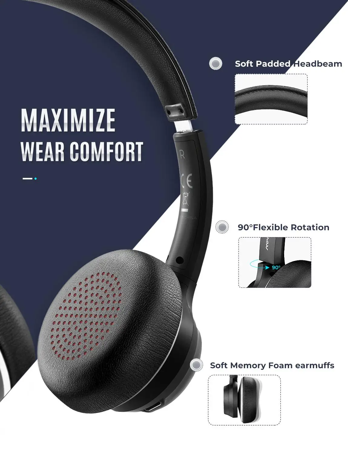 Fones de Ouvido para Centro de Chamada Escritório sem Fio com Fio Cancelamento de Ruído 2 em 1 Mpow Bluetooth Motorista Bateria Vida Cvc 8.0 Mic Hc5 22h - Image 2