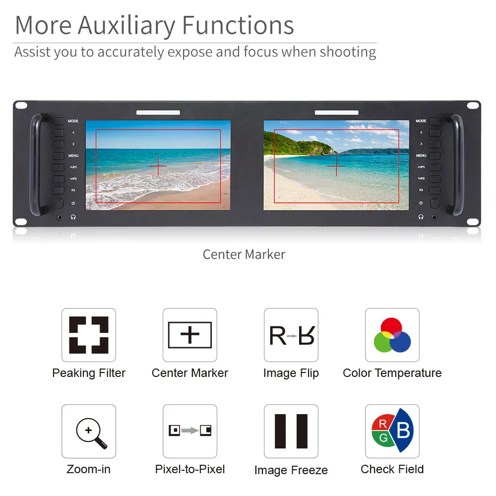 Feelworld D71-H Dual 7 Inch IPS 3RU 1280 x 800 HDMI LCD Rack Mount Monitor Portable 2 Screens Broadcast Monitor