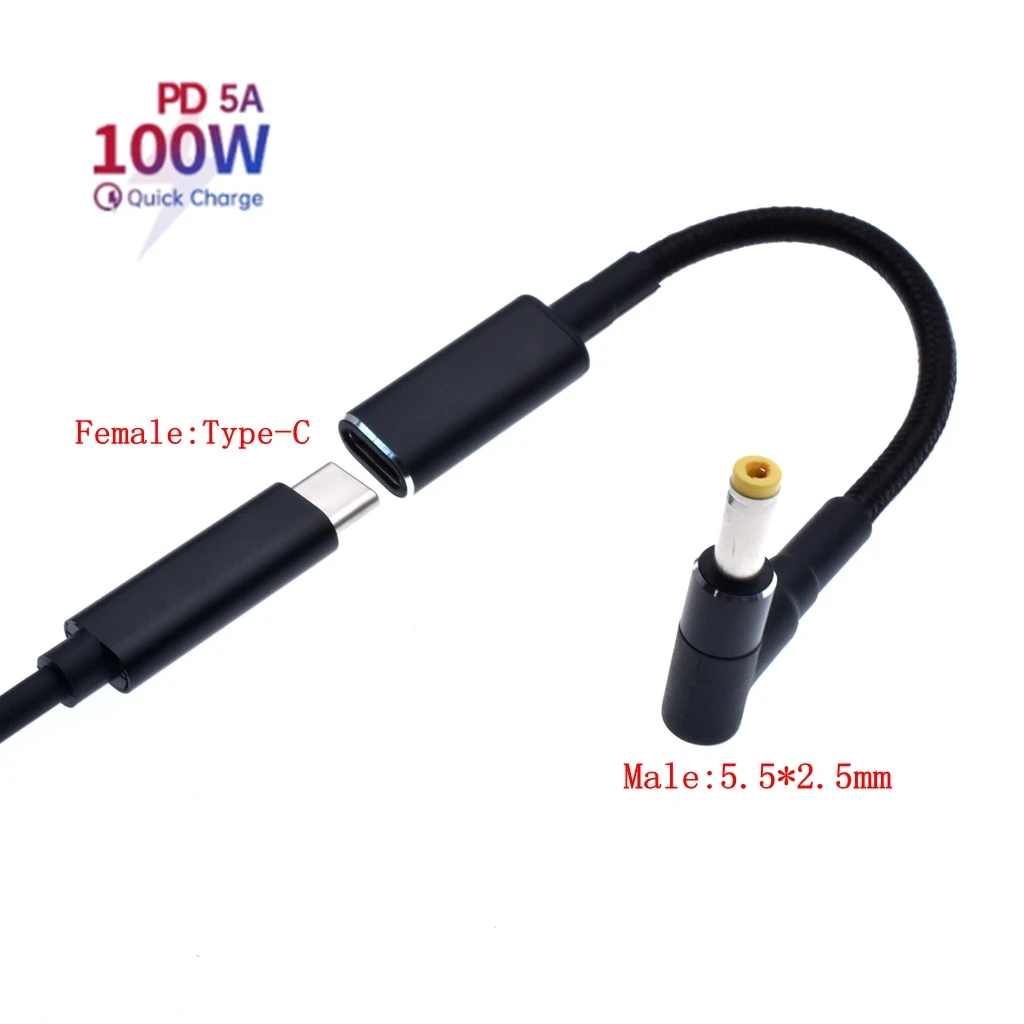 Тип USB-C кабель питания с штекерным гнездом для DC5.5 * 2 5 мм штекер Быстрый зарядный