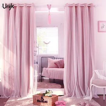 

1PC Voile Sheer + fabric Curtains Tulle Solid Color Curtains For Living Room Softy Tulle Blackout Curtain Decorations