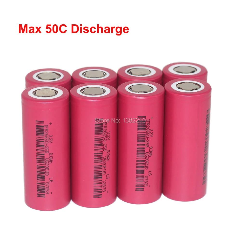 8PCS/LOT LiFePo4 3.2V 26650 2500mAh Max 50C 125A Discharge Current For Jump Starter jumper box