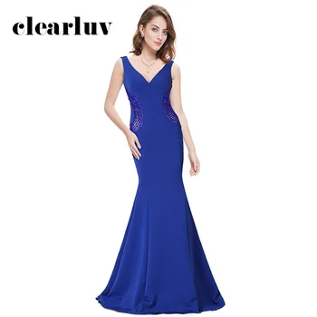 

Mermaid Dress Sexy Deep V-Neck Elegant Formal Dresses Evening Gown DX391-3 Plus Size Royal Blue Backlesss Long Dresses Evening