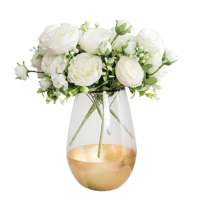 Artificial plants artificial flowers artificial rose petals artificial rose artificial tulip flower artificial flower bouquet artificial flower artificial leaves artificial branches 1pcs/30cm rose pink silk bouquet peony artificial flower 5 big head 4 small bud bride wedding home decoration