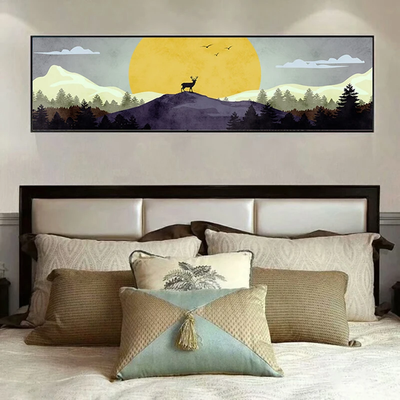 

YukeArt Nordic Abstract Color Gold Sun Elk Canvas Painting Poster and Print Unique Decor Wall Art Pictures for Living Room