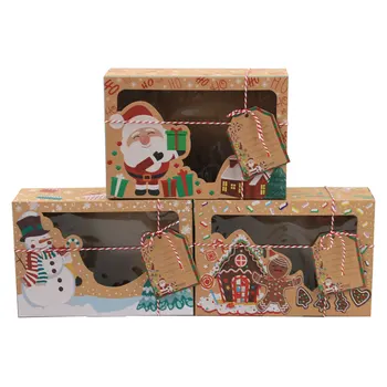 

12pcs Candy Bakery Gift Christmas Cookie Boxes Rectangle Packing Cupcake Large Brown Paper Clear Window Muffin Cake Storage Case