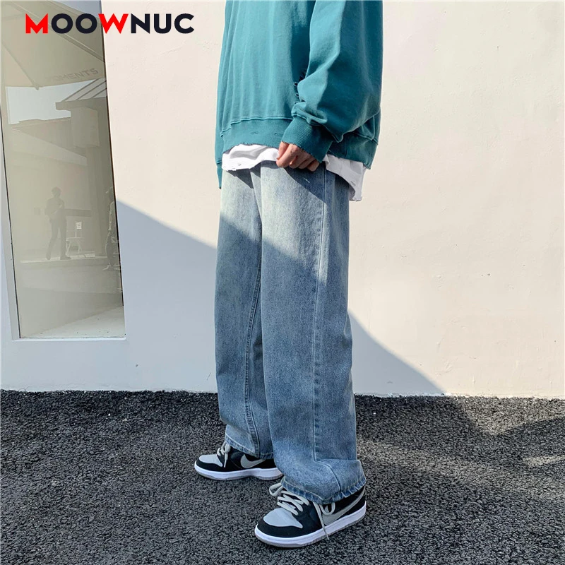 Pantalones vaqueros de longitud completa para hombre, pantalón de chándal, informal, estampado, lavado, MOOWNUC, primavera, 2021
