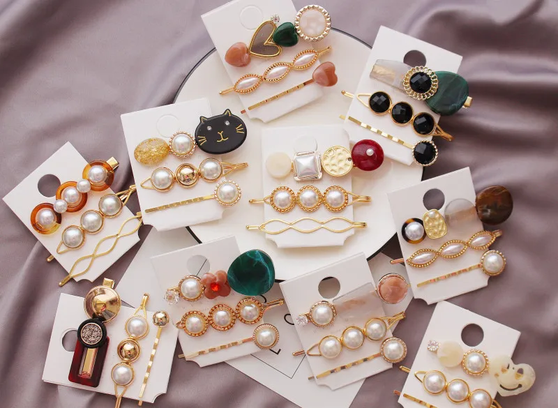 60 компл./лот 3 шт./компл. DIY Простые мульти винтажные уксусная кислота шпильки мультфильм заколки для волос с жемчугом Инструменты для укладки аксессуары HA684