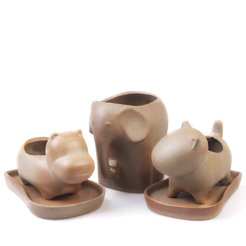 

Hippo animal flower pot succulent plant ceramics Dehua Jingdezhen china Bonsai ornament decoration Elephant cat pet dog