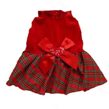 

Lovely Puppy Plaid Bow Apparel Red Dress Clothes Pet Dog Skirt for Christmas Party WWO66