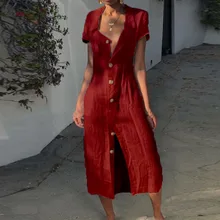  boho long  Summer Cotton Linen Dress Boho Button Open Dresses Women Solid Short Sleeve Turn Down Coller Long Dress 