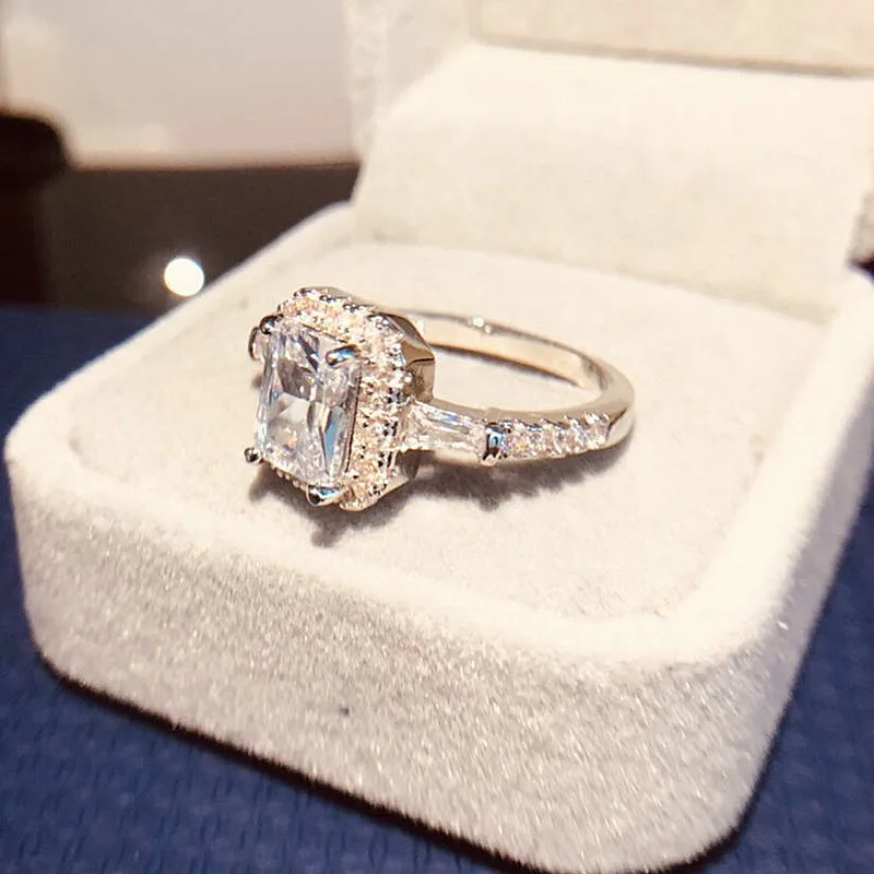 Роскошное женское кольцо с большим квадратным цирконием, простое блестящее серебряное обручальное кольцо, модные обручальные кольца для женщин